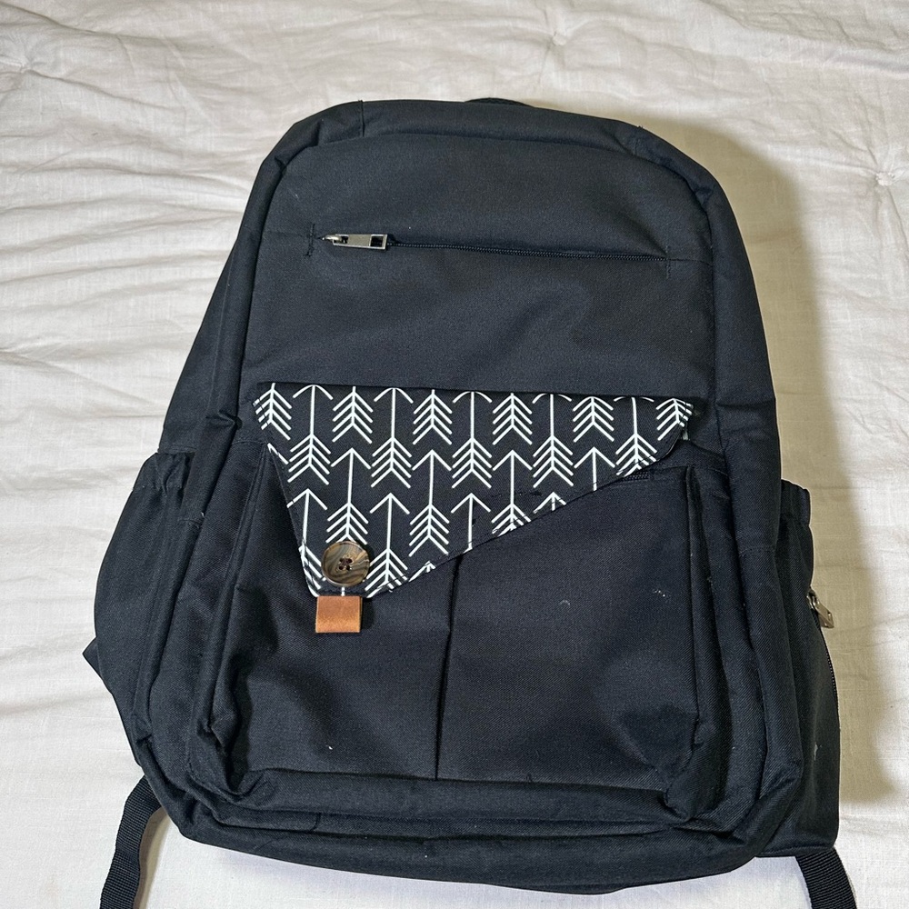 Stylish Black Backpack with Arrow Design